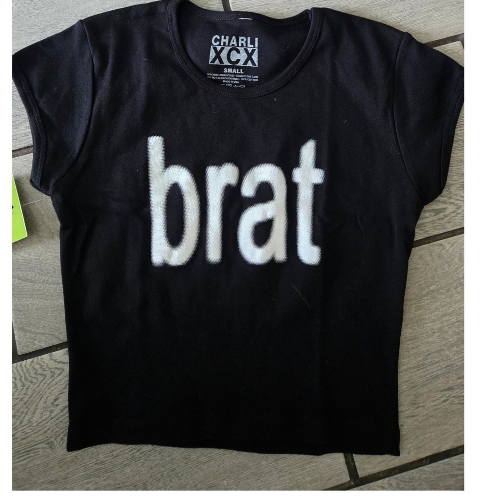Charli XCX Brat Album Black Baby Tee Official Merch Small Short Sleeve T-Shirt